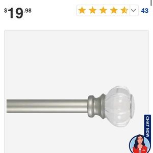 Decorative curtain rod w/ plastic crystal knobs - 48-84in telescoping rod